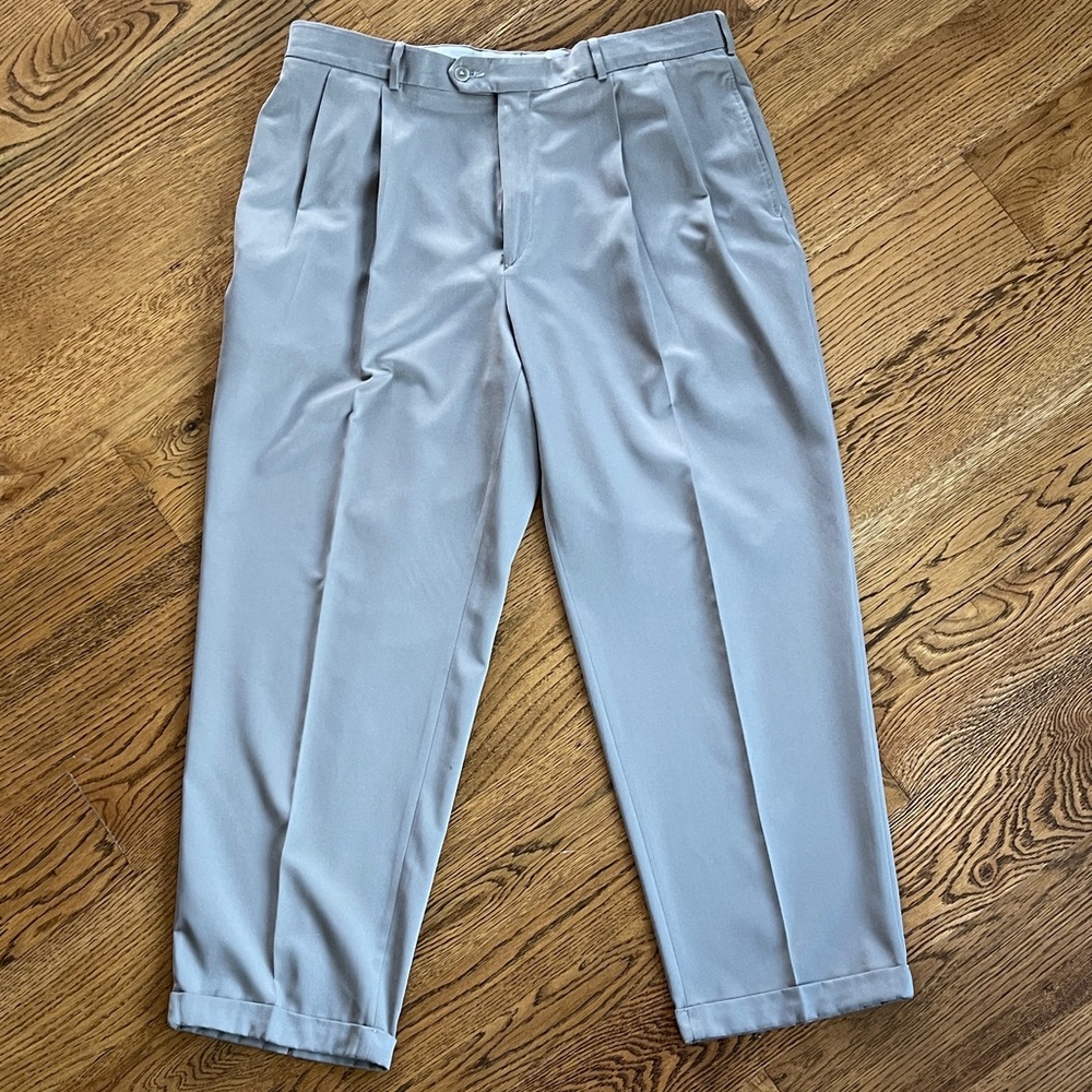 Savane Men’s khaki Dress Slacks- pleated and cuffed